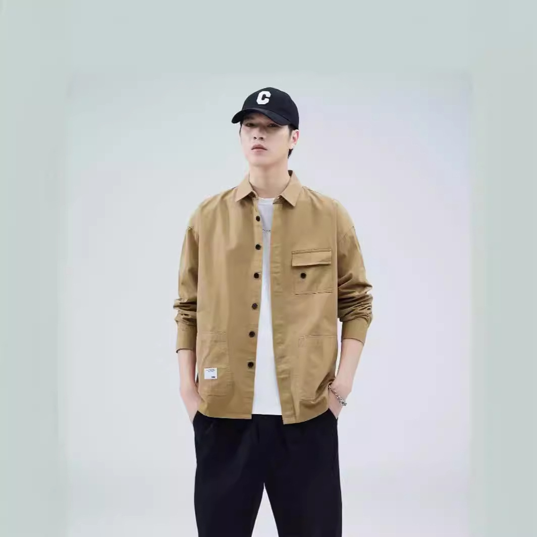 Ropa DE TRABAJO suelta Camisa de algodón camisa de los hombres de alto grado de estilo coreano suelto casual simple bolsillo único