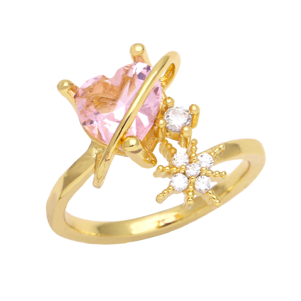 fashion inlaid zircon heart-shaped eight-pointed star copper opening ring