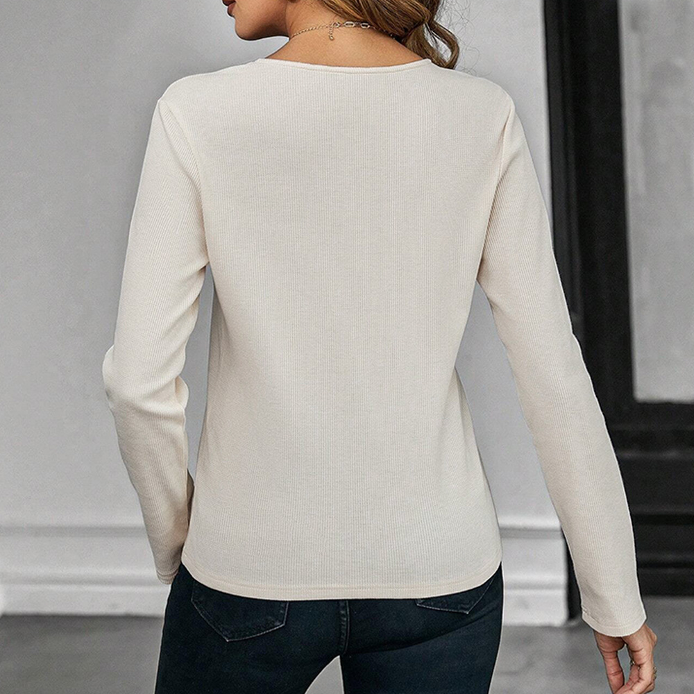 Voya Women's Clothing 2026 Spring/Summer European And American Women's Waffle Long-Sleeve T-Shirt Slim Fit Elegant_ecoleips.com
