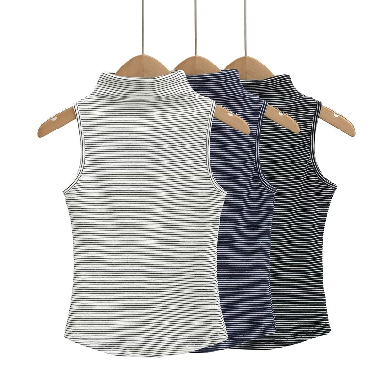 Hot Girl Striped Retro Half-High Collar Vest 2025 Summer New Sleeveless Vest Women's Tight Elastic Bottoming Top