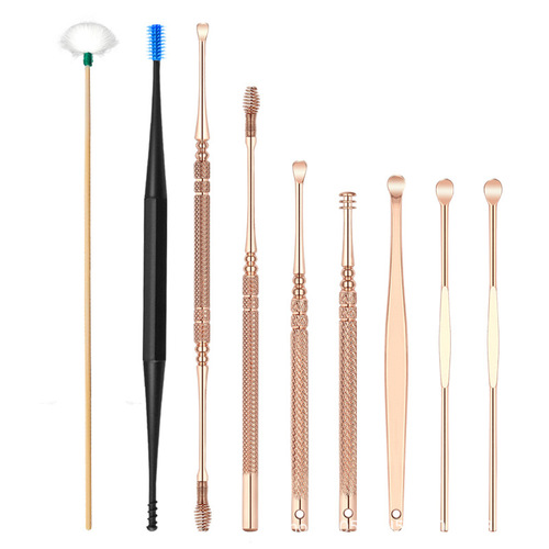 Ear Cleaning Kit with 9 Pieces: Spring Double-Head Rotating Silicone Ear Scoop