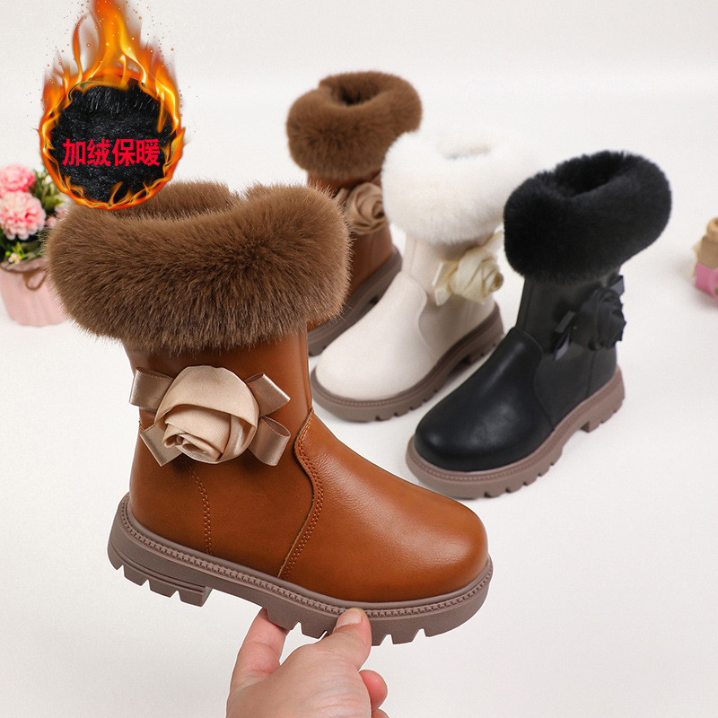 儿童靴子女童加绒冬季棉靴2024新款马丁靴女孩休闲皮靴中大童棉鞋