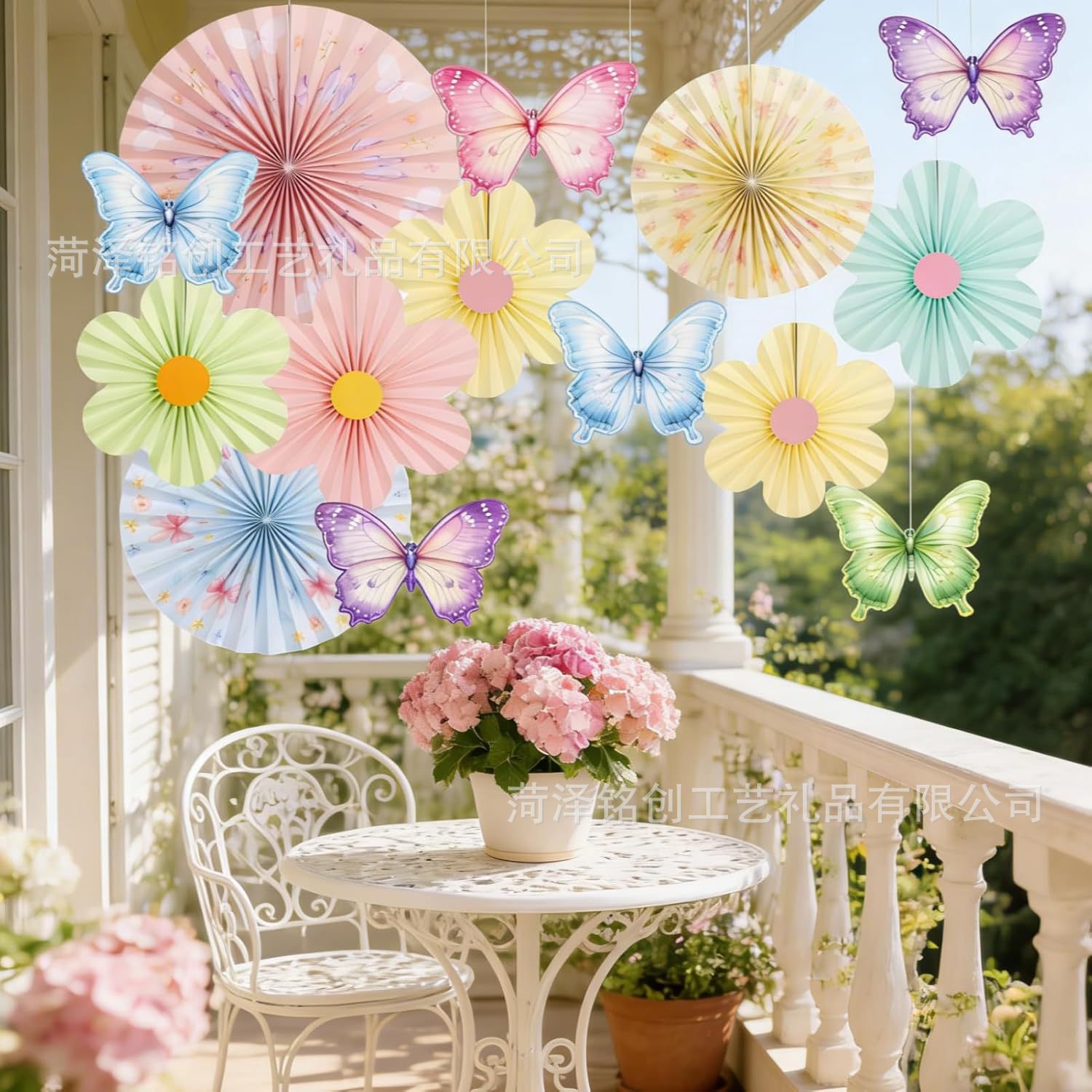 Fan de papel en el lugar decoración de flores de bodas decoración de fondo de fiesta de cumpleaños colgante de flores de ventilador de papel sensación de atmósfera props