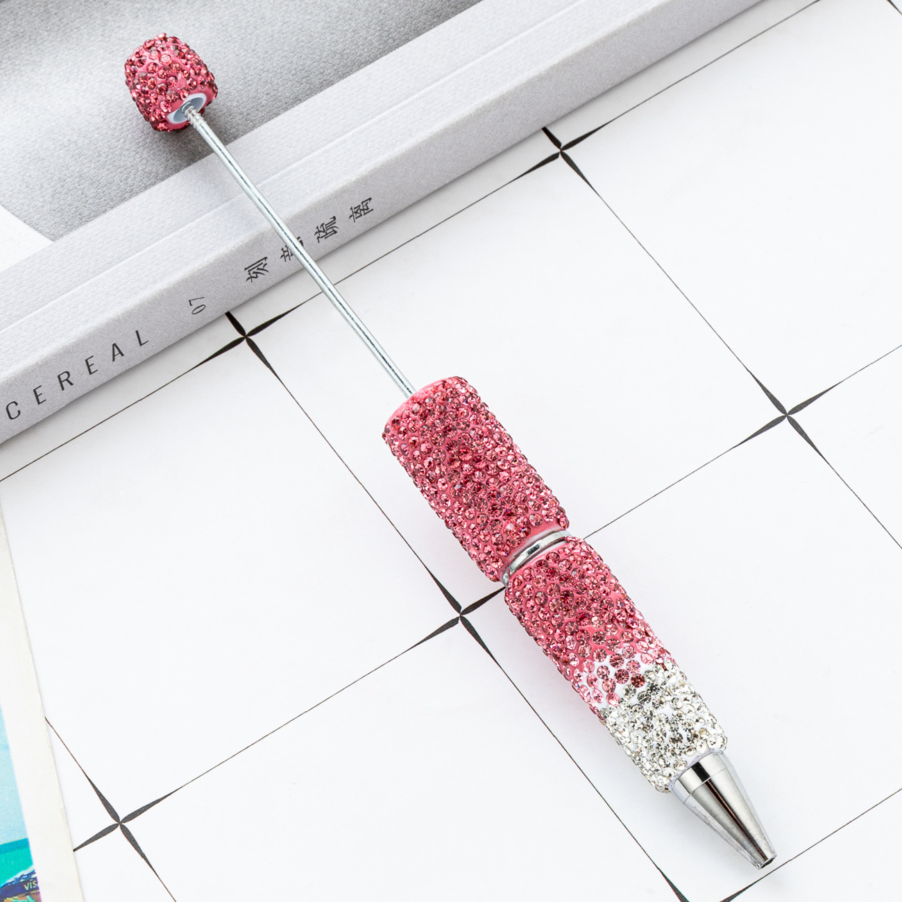 Diy creativo bolígrafo con cuentas de diamantes completos pegatinas hechas a mano con incrustaciones de diamantes, bolígrafo con cuentas degradadas, bolígrafo con cuentas giratorias multicolor