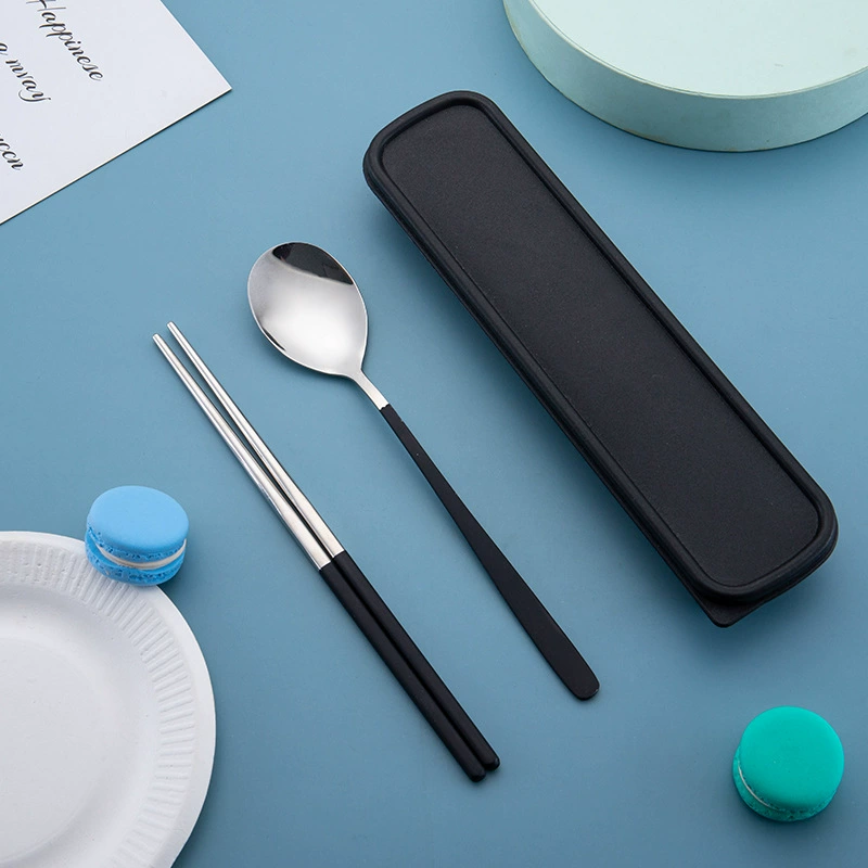 Spoon, chopsticks, fork, set stainless steel, handheld Korean tableware for elementary school students, storage system, 3 piece set