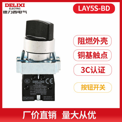 德力西按钮开关LAY5s-BD二位三位自锁自复选择旋转开关1NO常开1NC