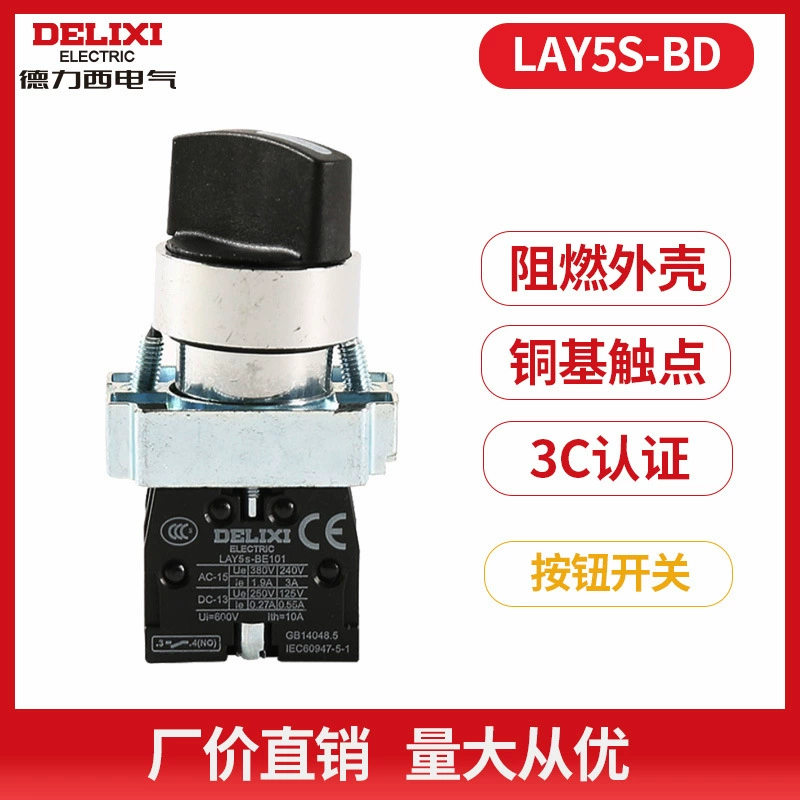 Кнопочный выключатель Delixi Lay5s-BD двухзначный самозатвор self-reciprocating вращение выключателя 1NO часто открывается 1NC