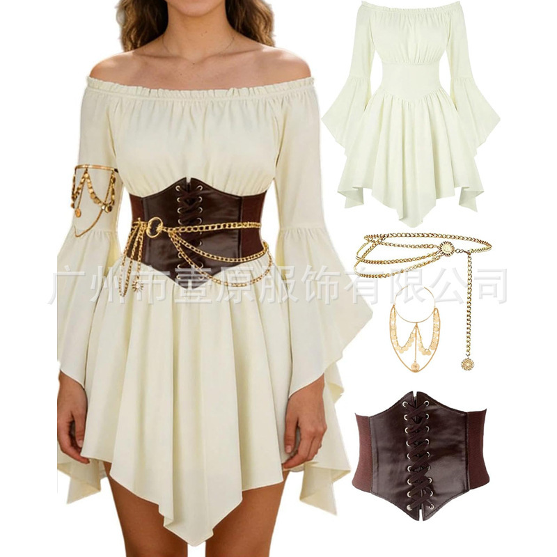 Halloween Medieval Renaissance Pirate Costume 2026 Amazon Off-Shoulder Flared Sleeve Irregular Dress Halloween Medieval Renaissance Pirate Costume 2026 Amazon Off-Shoulder Flared Sleeve Irregular Dress