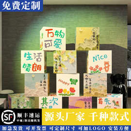 网红公仔互动打卡拍照区布置背景外墙面装饰春天主题环创立体盒子