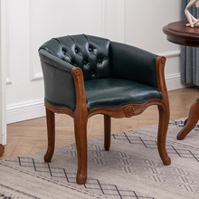 美式沙发椅复古做旧实木围椅欧式咖啡厅餐桌椅简约皮布艺休闲餐椅