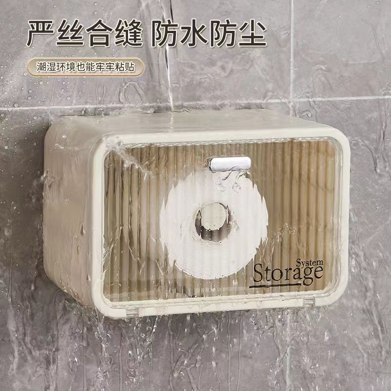 Caja de pañuelos de baño montado en la pared Toalla de cara sin perforaciones caja de almacenamiento dos en uno baño estante de almacenamiento de papel en rollo impermeable