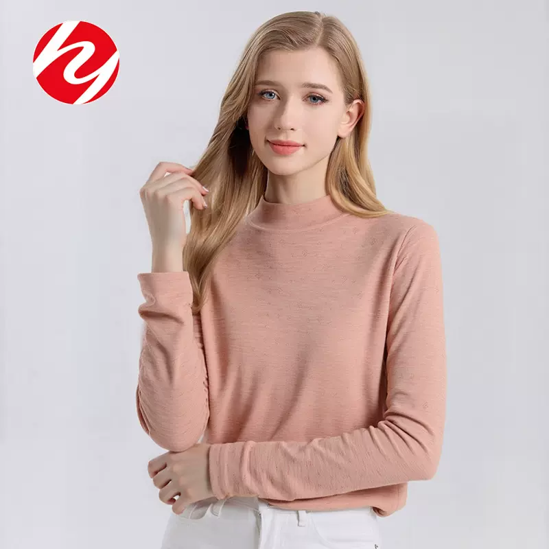 华业新款羊毛半高领长袖打底衫女100%超细羊毛针织衫保暖毛衣女装