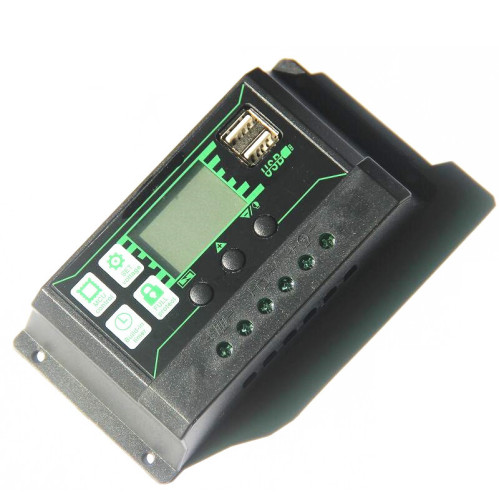 10A-100A PWM Solar Controller with Dual USB Photovoltaic Panels, Black Controller