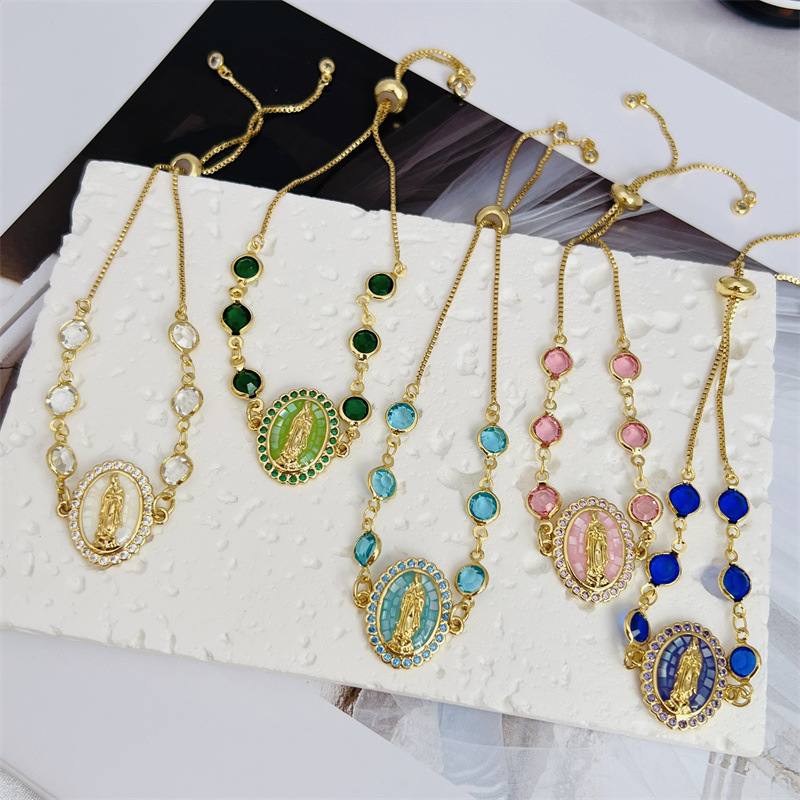 1 Piece Quantity Wholesale Jewelry Elegant Vintage Style Virgin Mary Copper Plating Slider Chain Bracelets