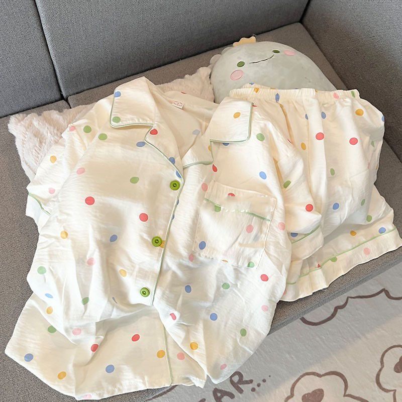 ピンク KT 猫パジャマ夏の女性の純粋な綿半袖ショーツ甘い雲綿夏は家の服セットの外で着用できます|undefined