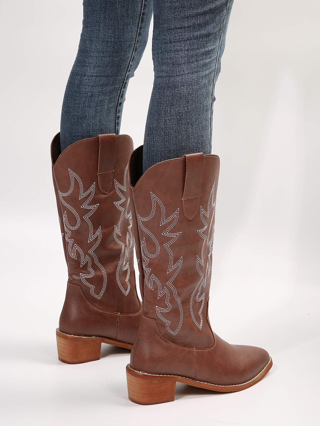 Dámské rytířské boty s vyšívanými dřevěnými kořeny, střední délky a špičatým hrotem, plus size_voghion.com