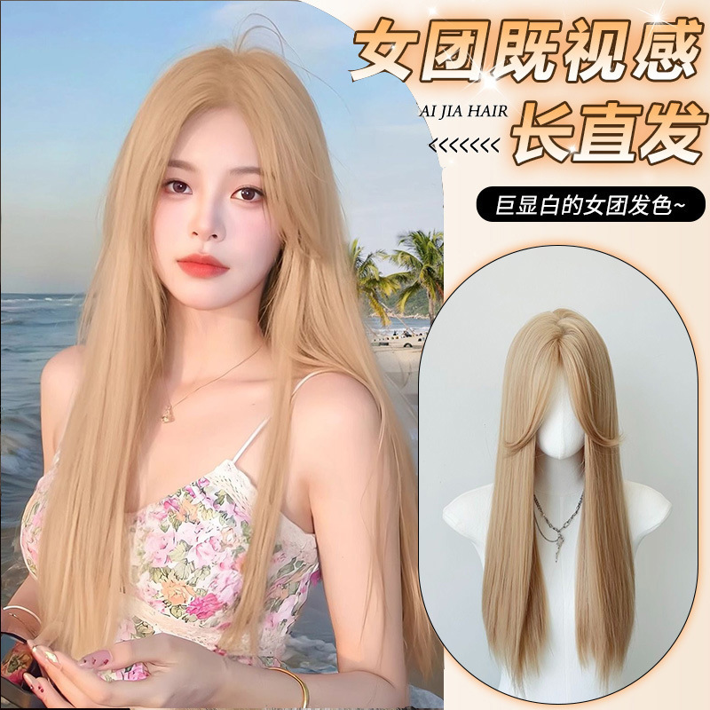 Peruca de cabello largo, cabello recto, cabello largo, grupo de cabello largo, jk, franquicia de moda, fluida y natural, nuevo conjunto de cabeza