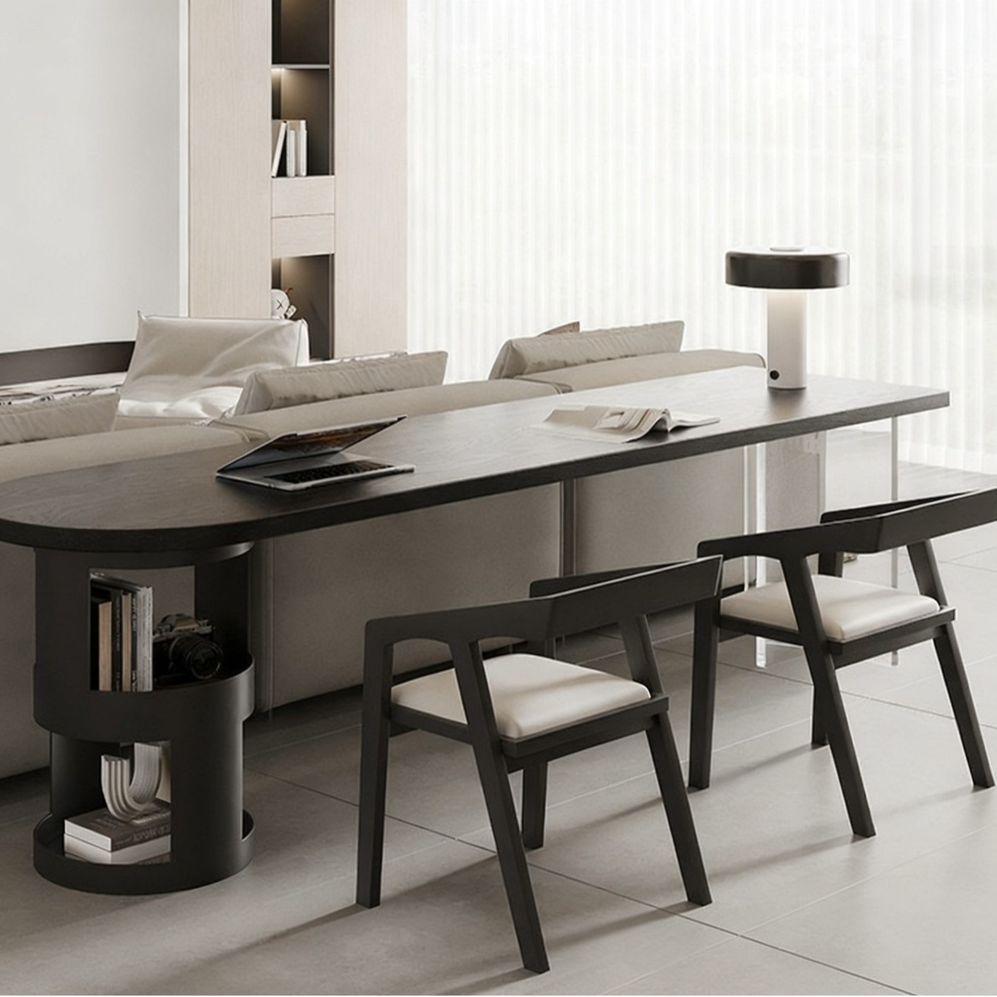 Wabi-Sabi Style Black Sofa Behind Desk Office Desk Long Multi-Person Living Room Computer Desk Home Office Desk Large Board