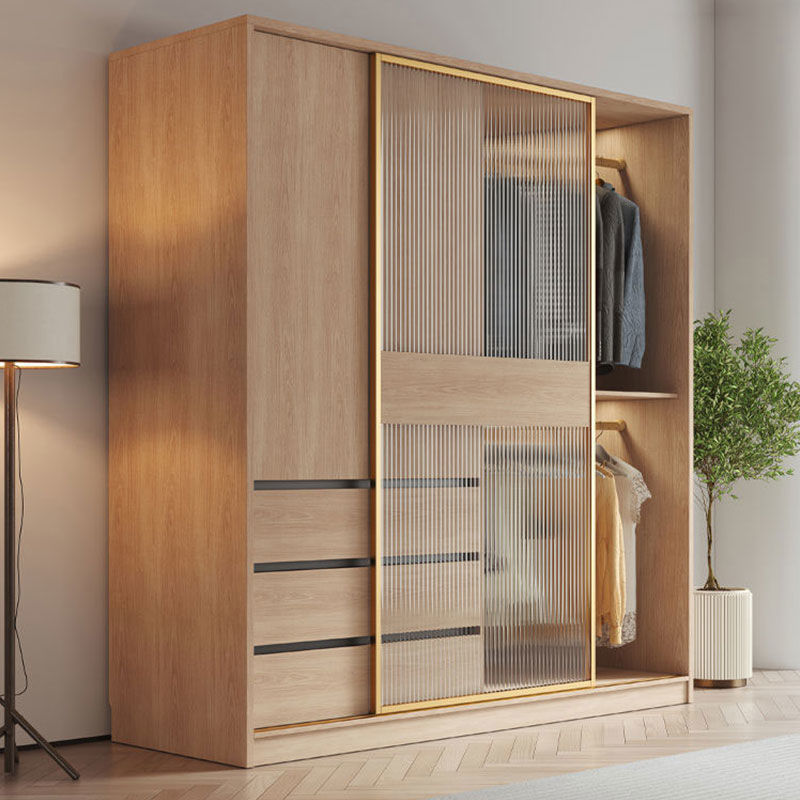 Wardrobe for Home Bedroom Nordic Sliding Door Simple Small Apartment Sliding Door Log Style Combination Japanese Storage Wardrobe