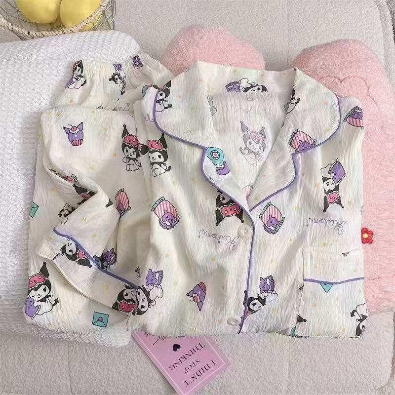 Al por mayor transfronterizo nueva primavera y otoño en línea explosión delgada nube de algodón dulce pijama de mangas largas pantalones largos ropa para el hogar cubierta
