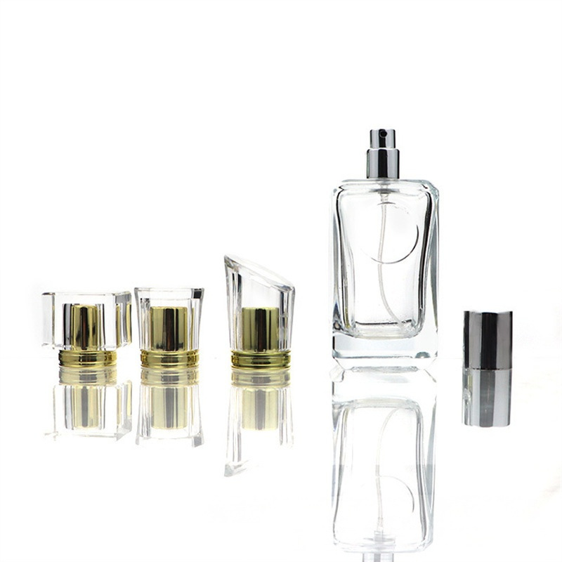 扁按压100ml卡口香水瓶玻璃立方体厚底喷雾瓶批发便携厂家精油瓶