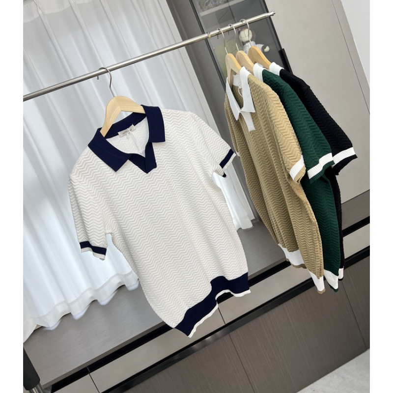 翻领冰丝polo衫男撞色针织衫男士青年修身高端短袖夏季新款男装潮