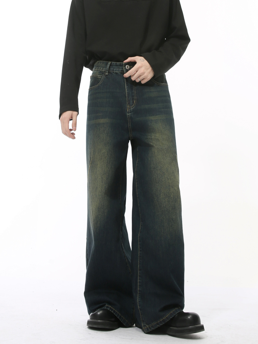 MTLCLOTHES Hombres| Nuevos productos de otoño americanos de alta calle retro hacer viejos jeans sueltos de gran tamaño