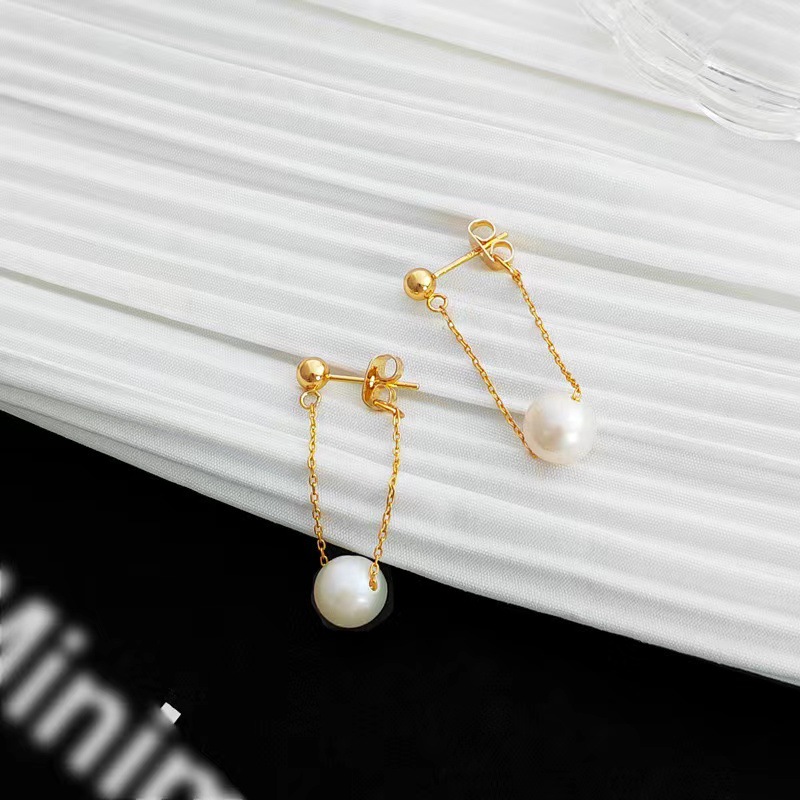 Simple Style Round Pearl Plating Drop Earrings 1 Pair display picture 3