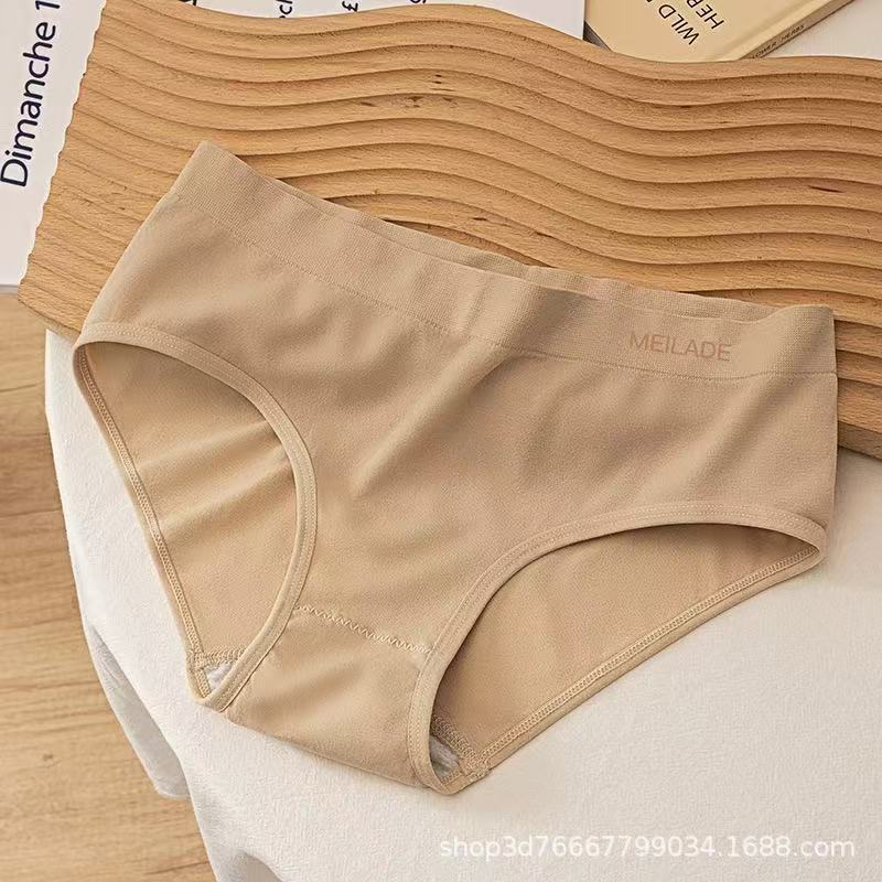 Shein Cross-Border Women's Seamless Underwear Comfortable Letter Mid-Waist High Elastic Simple Seamless Pure Cotton Crotch Underwear