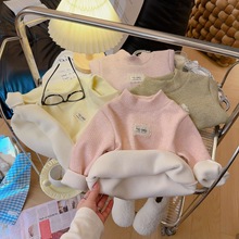 女童秋冬季2025新款长袖多巴胺儿童保暖半高领T恤保暖一体绒童装