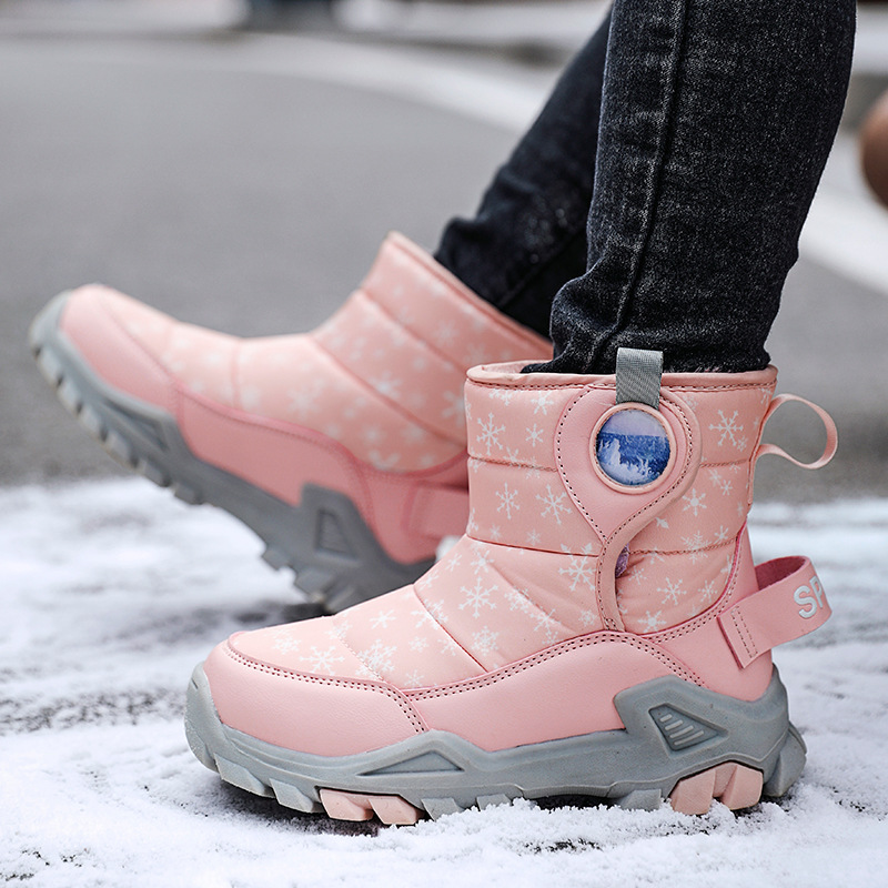 Zapatos infantiles para niñas botas de nieve para niños más vello y grueso impermeable para niños grandes botas de nieve antideslizantes comercio exterior al por mayor