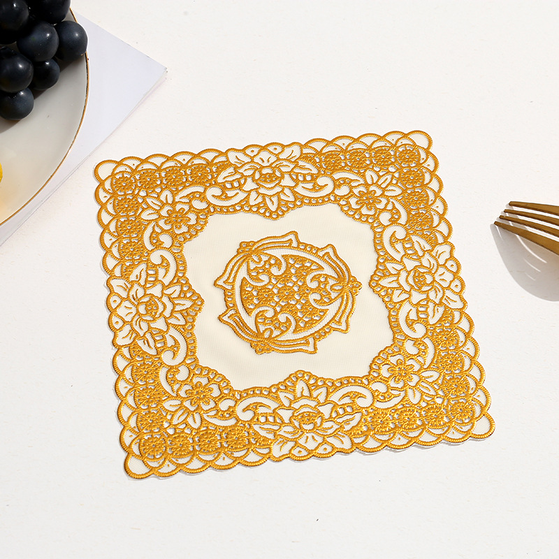 Transfronterizo europeo cuadrado estampado de oro PVC cojín antideslizante aislamiento térmico cojín de comedor cuadrado cojín de decoración de mesa de comedor occidental