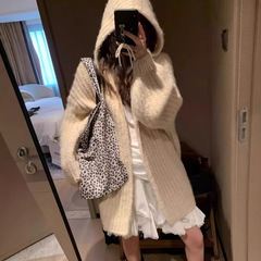 连帽毛衣外套女秋冬季新款高级感软糯百搭加厚宽松慵懒风针织开衫