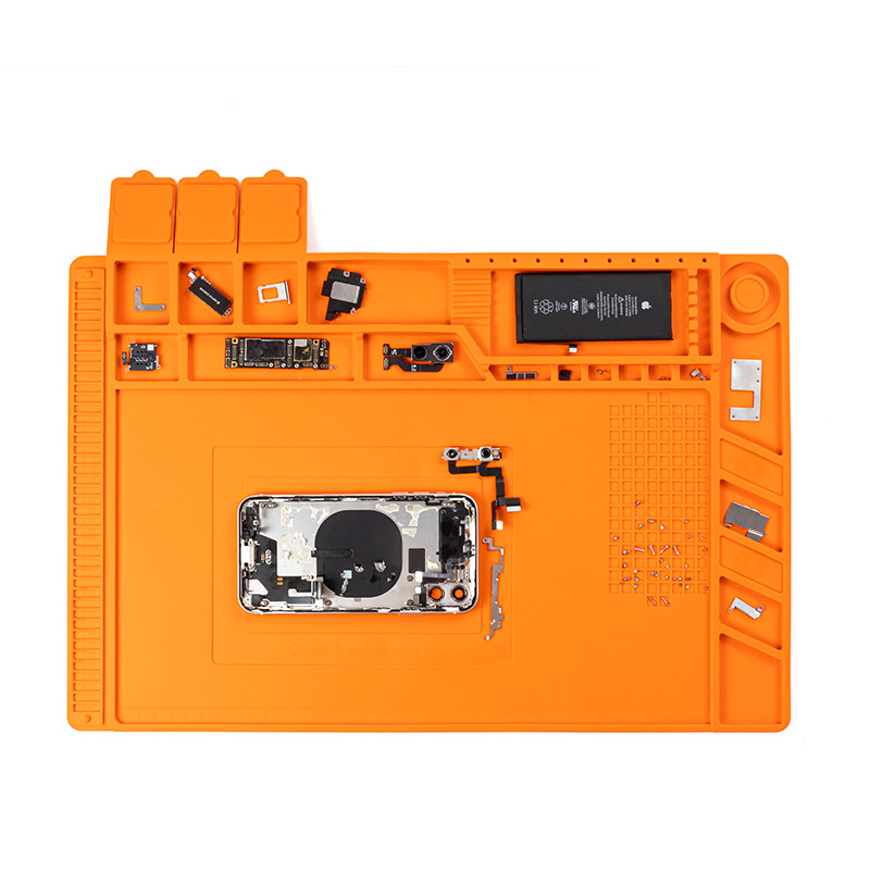 手机电脑维修硅胶隔热焊台焊接垫耐高温加厚带磁IC工作垫S160橙色