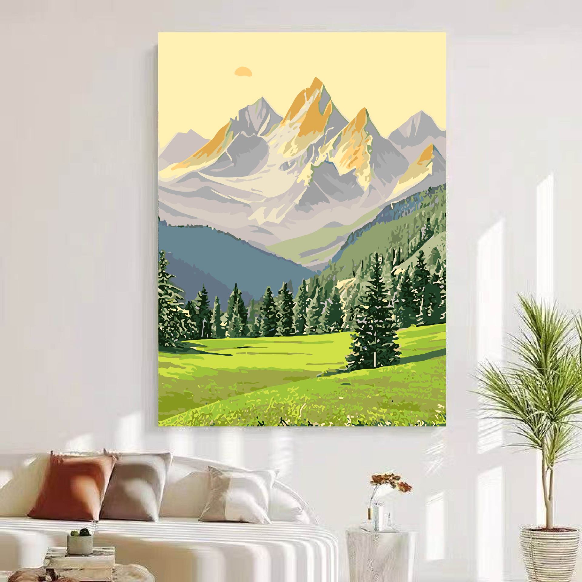 El viento tranquilo del sol Jinshan porche pinturas decorativas de textura de alto nivel pinturas de paisaje verde pinturas decorativas de paisaje