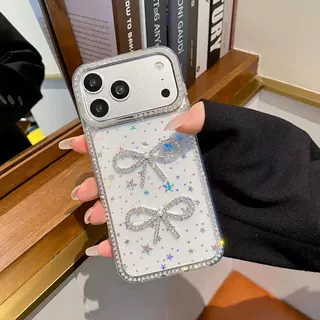 对钻框透明星钻适用iPhone17promax手机壳16/17大珍珠蝴蝶结15Pro