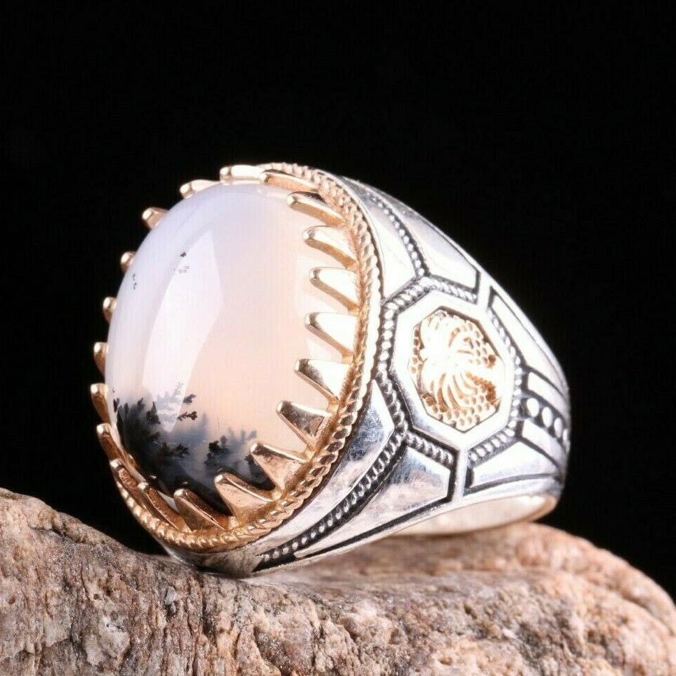 欧美跨境饰品 椰子树雕纹虎石戒指 男士复古大气高档设计食指环|ru