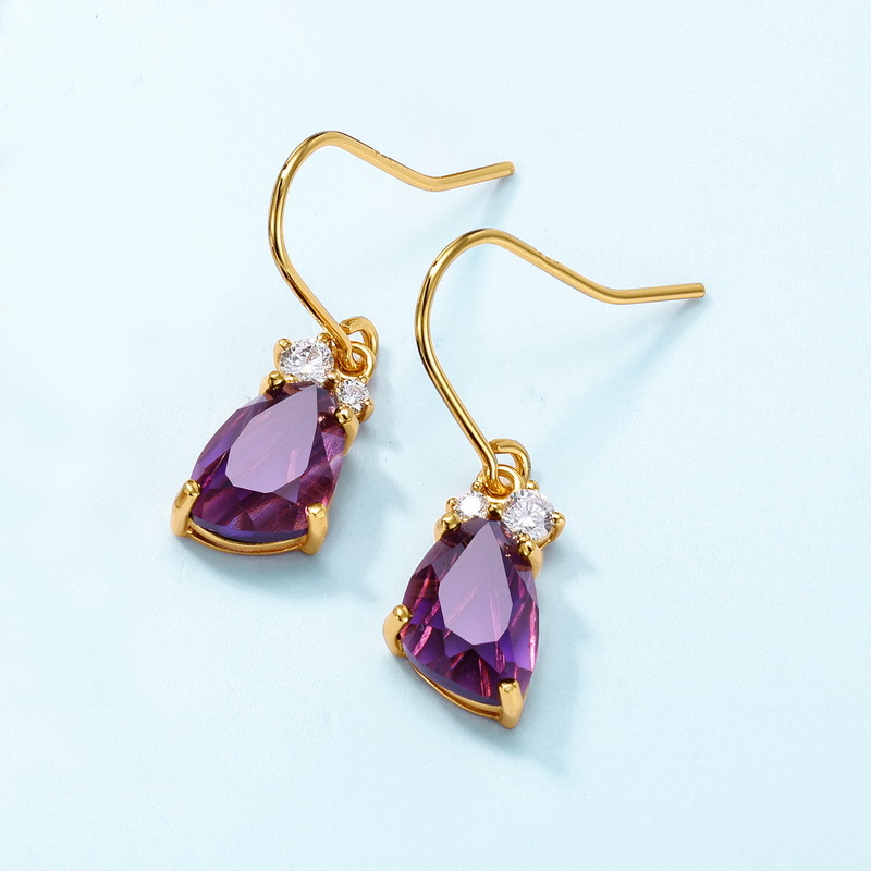 Recolección de calor transfronteriza, lujo ligero, lujo atmosférico, gancho de oreja de circonio de color caramelo S925, pendientes de cristal sintético con incrustaciones de plata, personalización simple y de moda