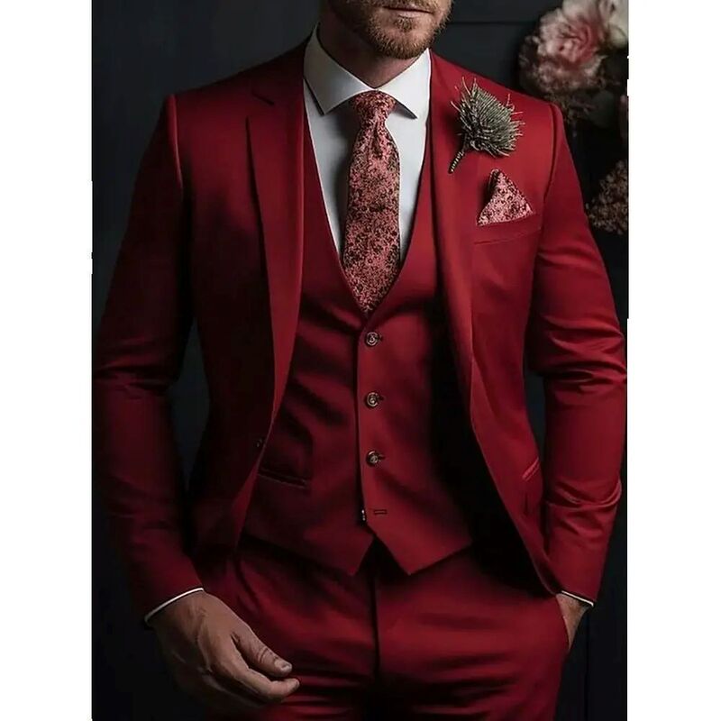 Amazon Africa Cross-Border Men's Suit Slim Three-Piece Wedding Groom Tuxedo Suit Prom Suit
