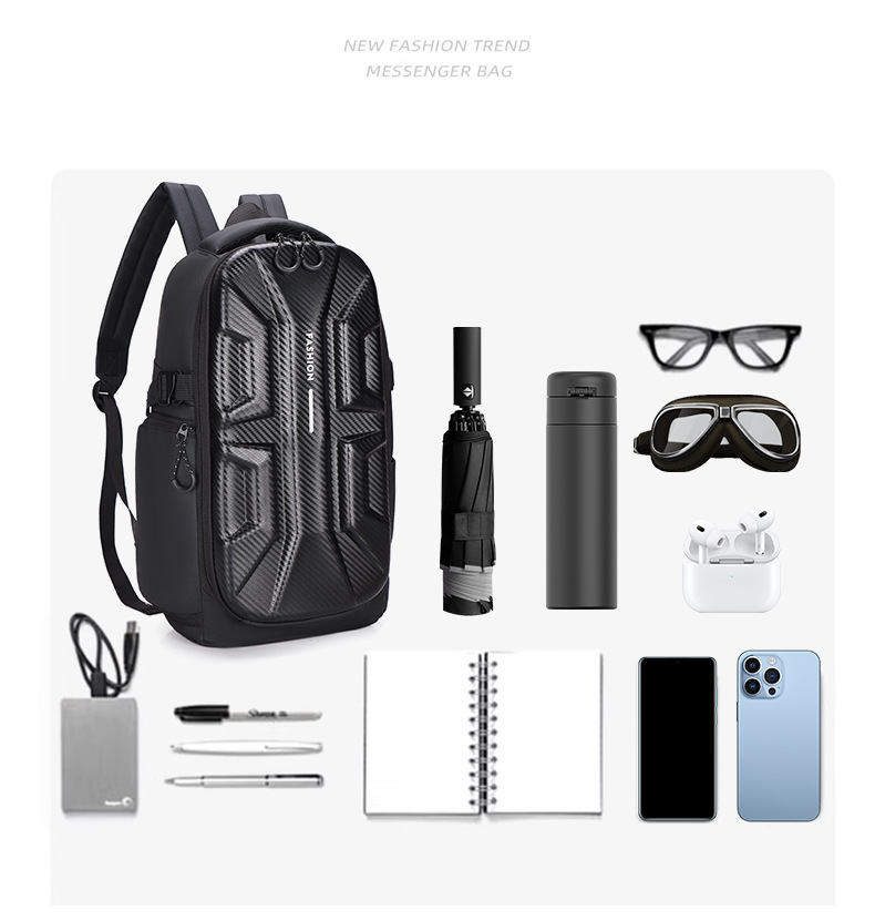 Amazon hardshell motorcycle-style backpack, men's water-resistant business computer bag, student travel large-capacity backpack Application Scenario