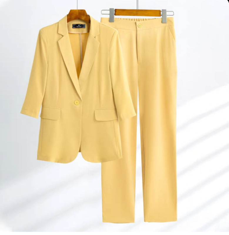 薄いスーツスーツ女性の夏 2025 カジュアル気質ファッションプロフェッショナル作業服小人七分袖スーツ|undefined