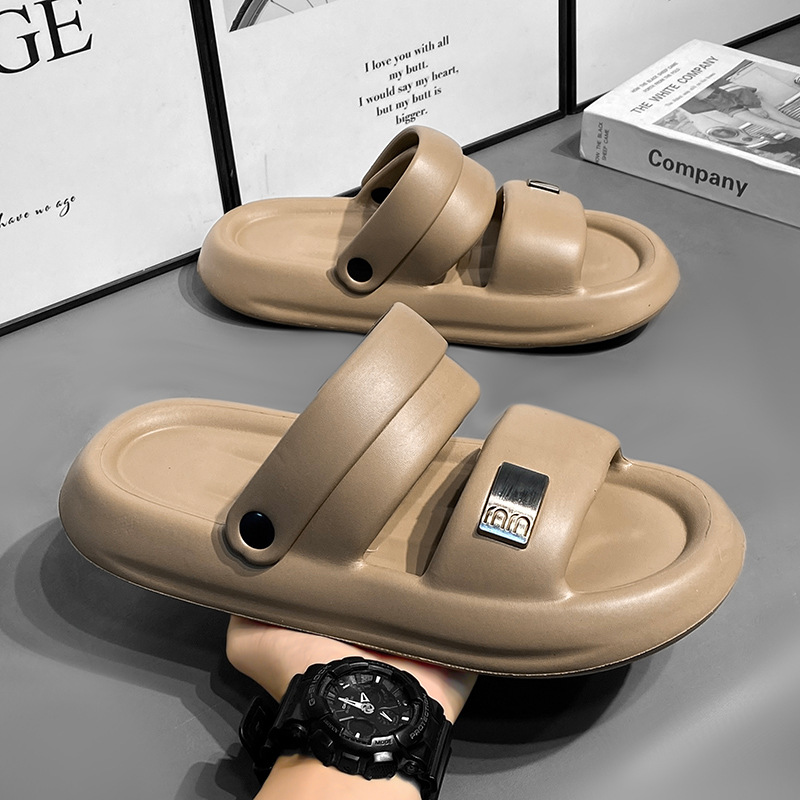 2025 primavera nuevas zapatillas de hombre para usar en el hogar para pisar pedazos gruesos sandalias de fondo suave para hombres al por mayor antideslizantes