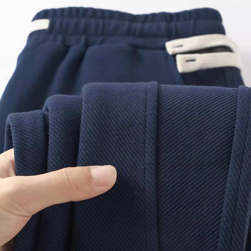 Durable and Easy to Care For! 300g Heavy Textured Twill Jogger Sweatpants Navy Blue Drawstring Casual Pants for Men and Women