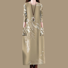 批发2025春秋季爆款女装韩版宽松减龄遮肚妈妈口袋过膝长袖连衣裙