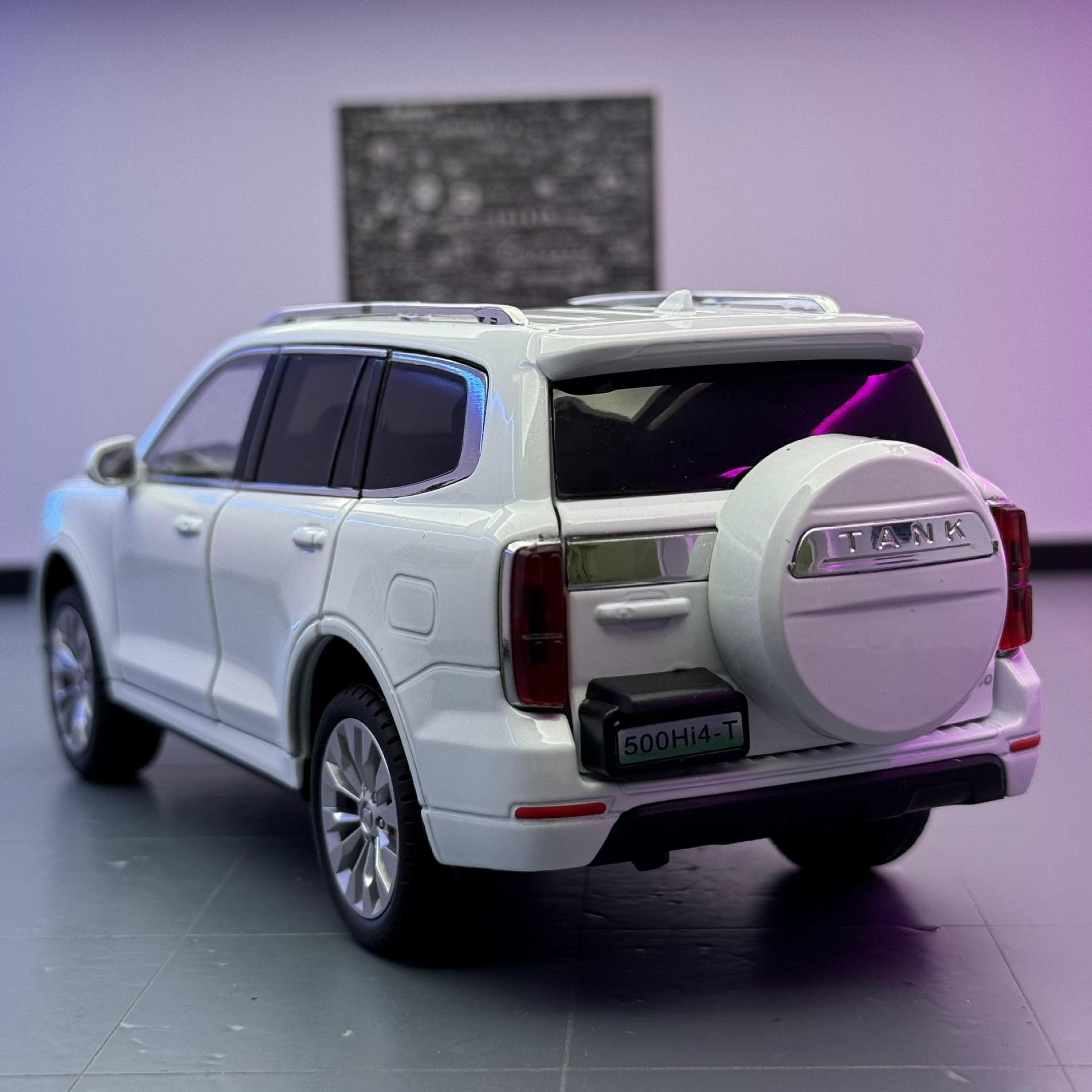 Zhiguan World Car Model 1 a 24 Tank 500 Vehículo todoterreno de aleación Luz y sonido Tackback Coche de juguete Decoración del modelo de sonido