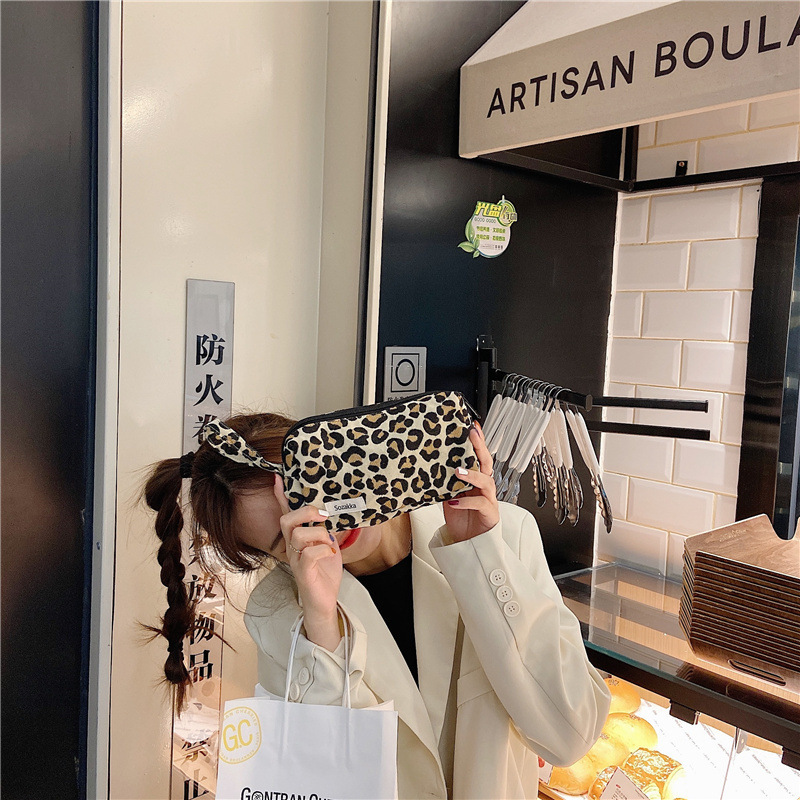 13311 checkered color-blocking large-capacity cosmetic bag, women's leopard print fashionable clutch, canvas storage bag wholesale undefined