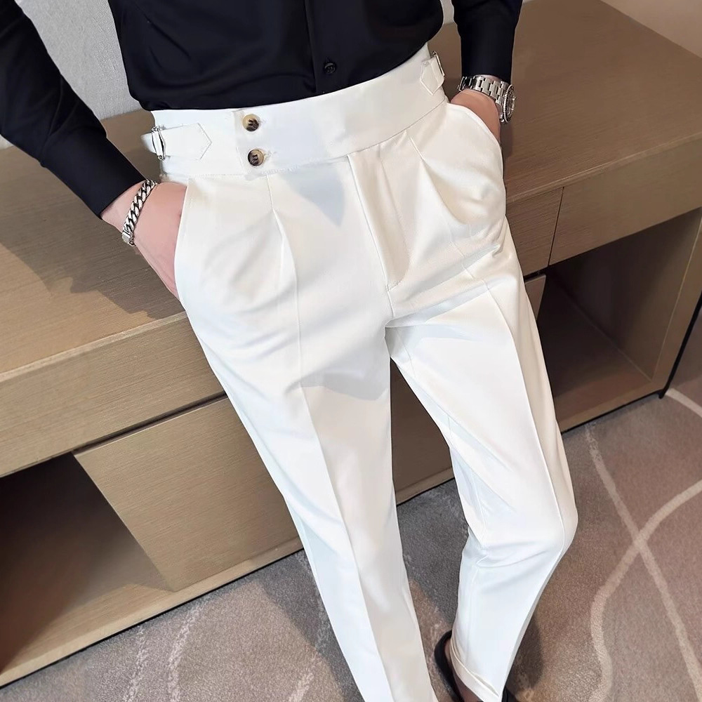 2025 Spring New British Fashion Slim Fit Trousers for Men Korean Style Trendy Versatile Casual Business Suit Pants