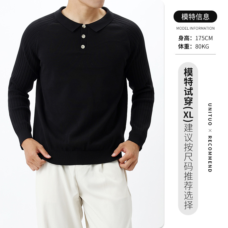 La vieja ropa de hombre suéter de alta sensación camiseta de punto hombre de negocios casual con solapa de manga larga camiseta polo de hombre