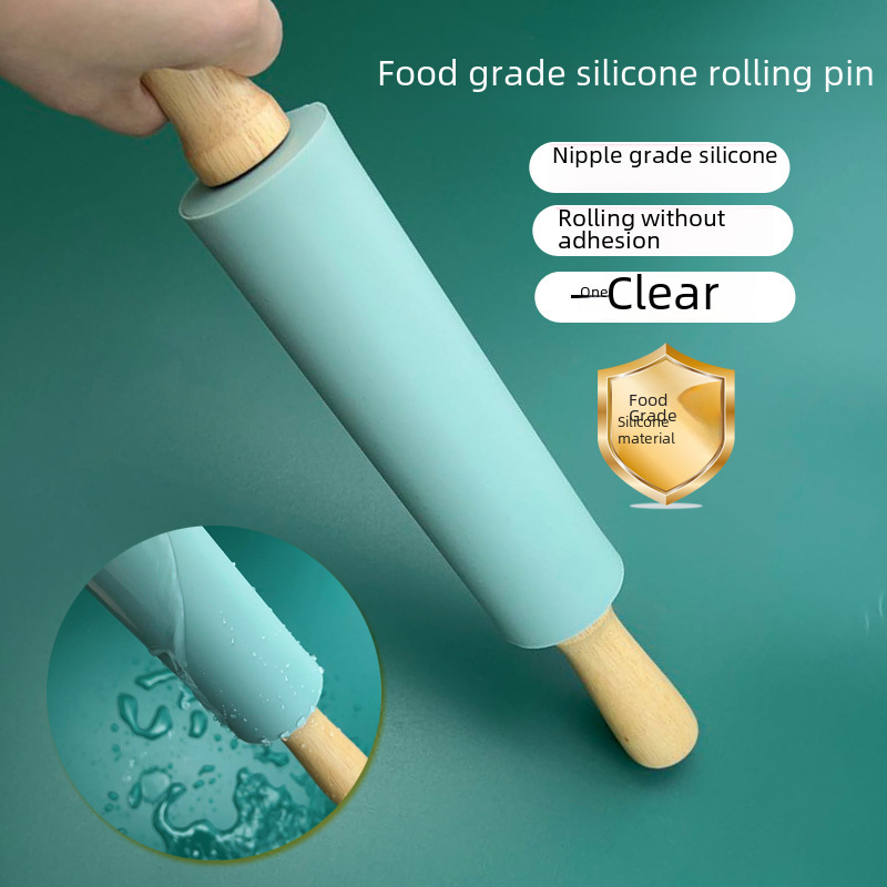 Food-grade silicone rolling pin with wooden handle, multi-specification dumpling skin roller, factory