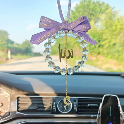 Flowers, Popular Online Model — Car hanging - purple-bow-white-crystal-alphabet-style-moon